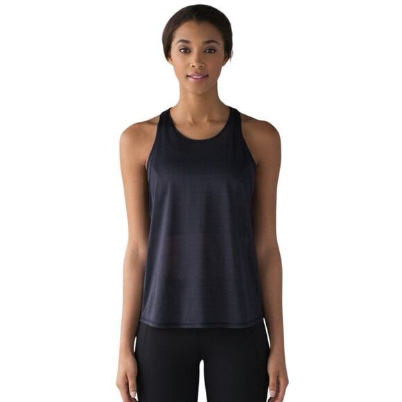 Lululemon Women 4 Pushing Limits Tank Midnight Navy Mesh Overlay Built in Bra - Picture 1 of 16